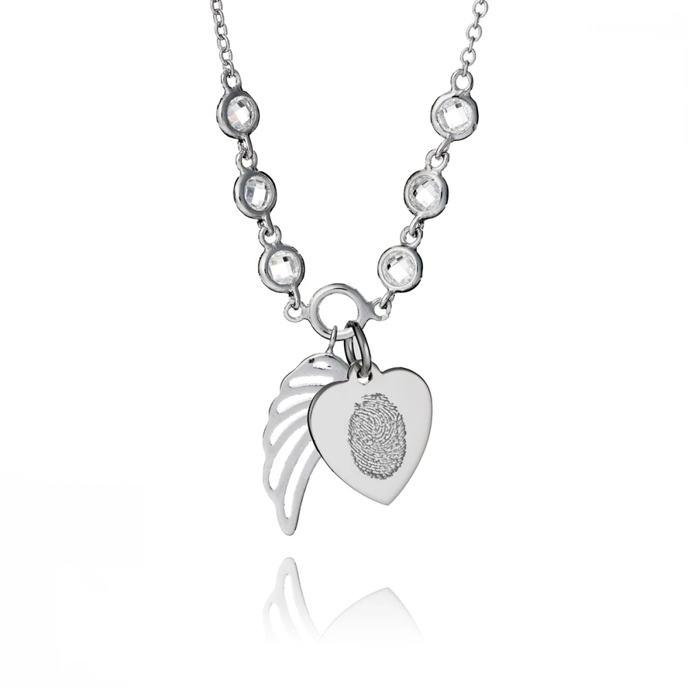 Cubic Zirconia Angel Wing Fingerprint Necklace 3 Cubic Zirconia Angel Wing Fingerprint Necklace