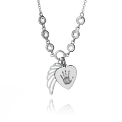 Cubic Zirconia Angel Wing Handprint Or Footprint Necklace