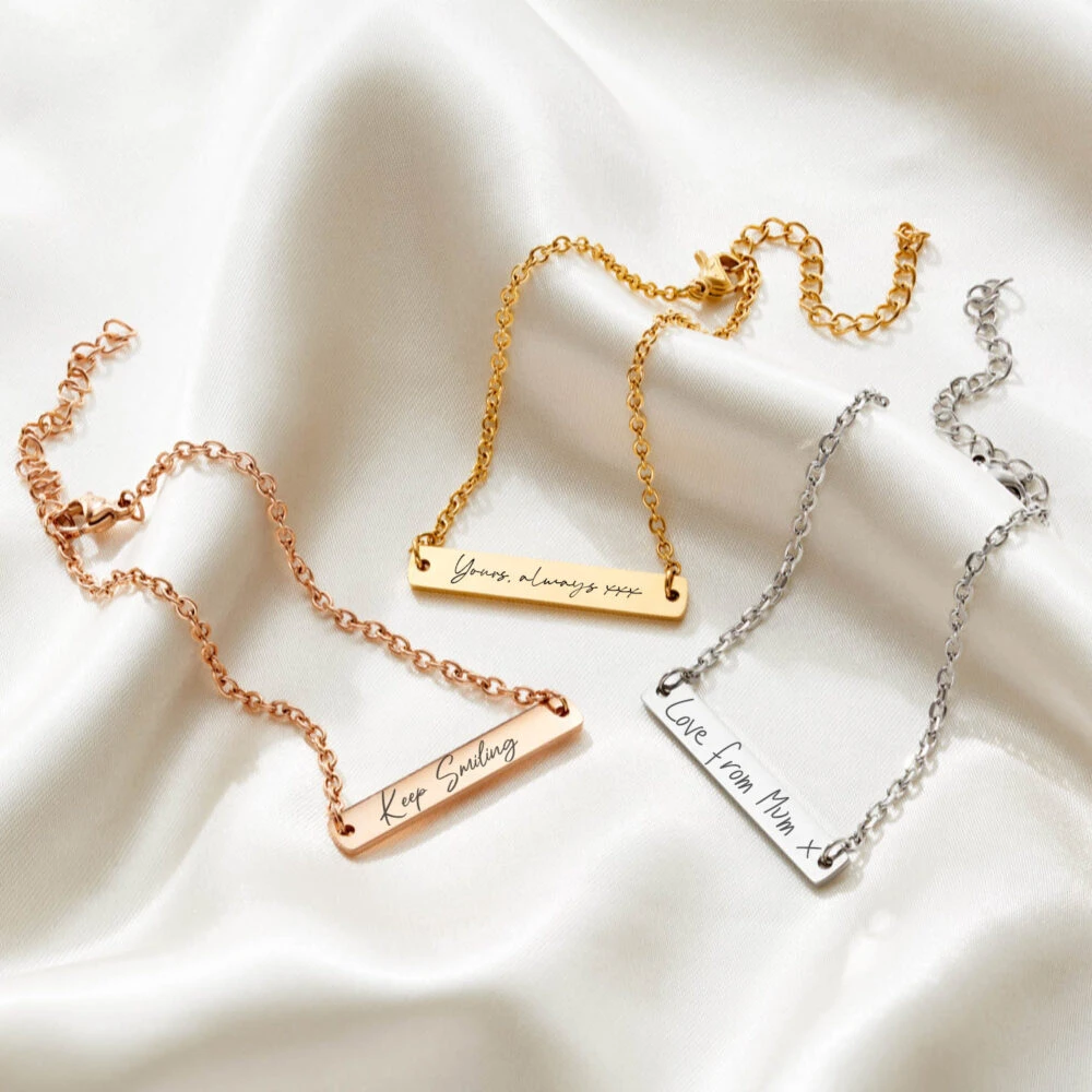 Silver Chain Bar Handwriting Bracelet 3 Silver Chain Bar Handwriting Bracelet - Image 2