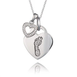 Duo Heart Handprint Or Footprint Necklace