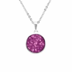 Classic Round Memorial Ashes Pendant -Inscripture EV P 105 Pink Ashes Necklace Ashes Jewellery 1000x1000 1