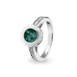 Round Halo Memorial Ashes Ring With Fine Crystals -Inscripture EV R 312 Aqua Halo Ashes Ring Ashes Jewellery 1000x1000 1