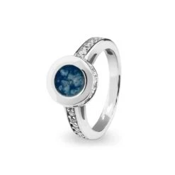 Round Halo Memorial Ashes Ring With Fine Crystals -Inscripture EV R 312 Blue Halo Ashes Ring Ashes Jewellery 1000x1000 1