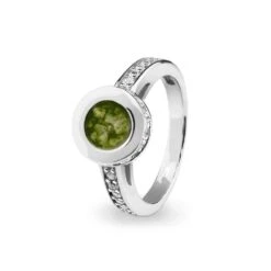 Round Halo Memorial Ashes Ring With Fine Crystals -Inscripture EV R 312 Green Halo Ashes Ring Ashes Jewellery 1000x1000 1