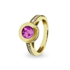 Round Halo Memorial Ashes Ring With Fine Crystals -Inscripture EV R 312 Pink Gold Halo Ashes Ring Ashes Jewellery 1000x1000 1