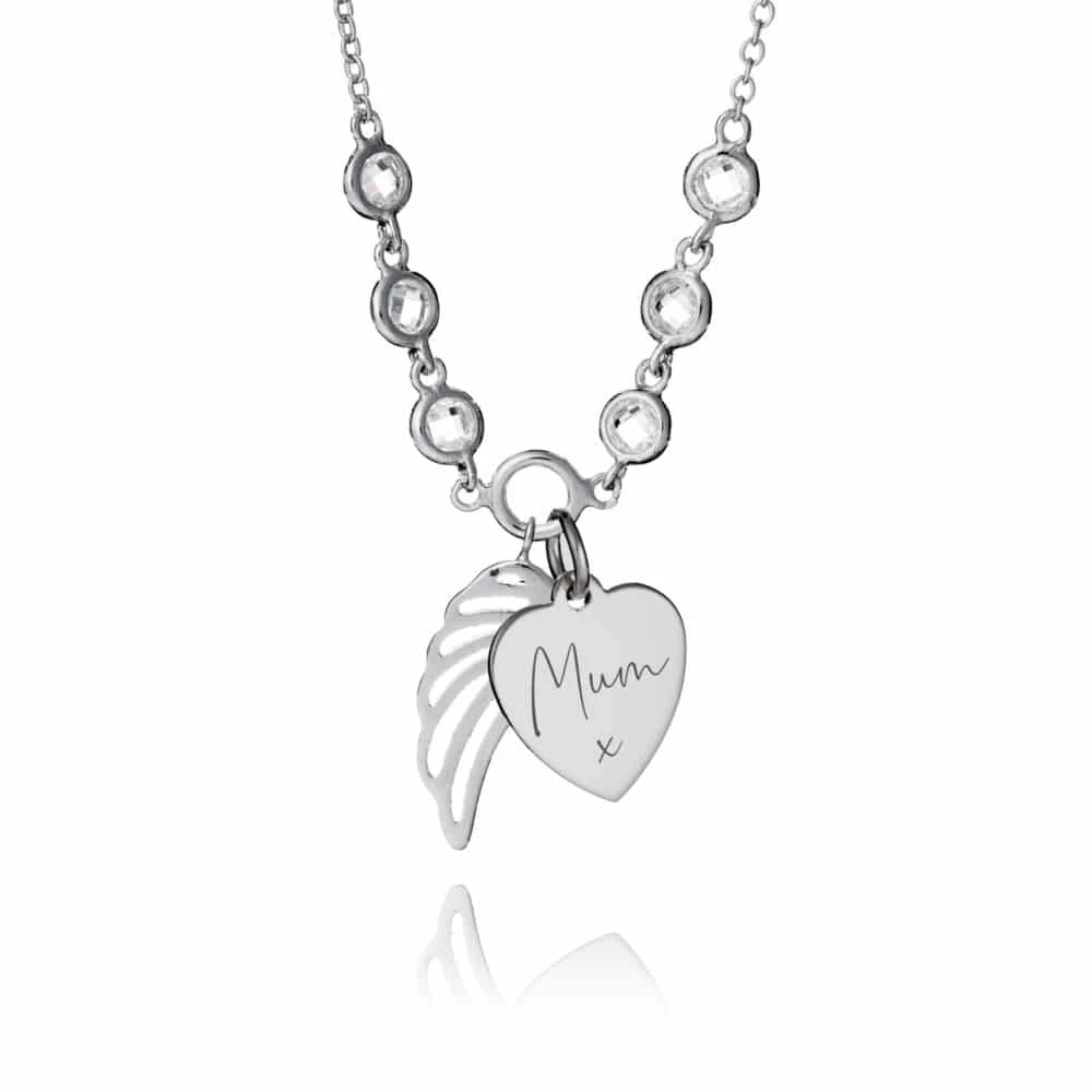 Cubic Zirconia Angel Wing Handwriting Necklace 3 Cubic Zirconia Angel Wing Handwriting Necklace