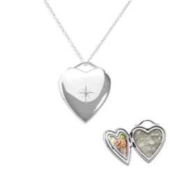 Inscripture 27 Shining Star Heart Shaped Sterling Silver Memorial Ashes Locket